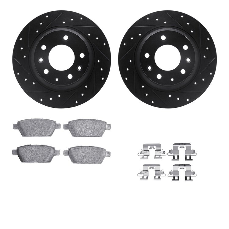 8312-54185 Drilled/Slotted Brake Rotors with 3000-Series Ceramic Brake Pads Kit & Hardware [Black], 2006-2013 Ford/Lincoln/Mercu