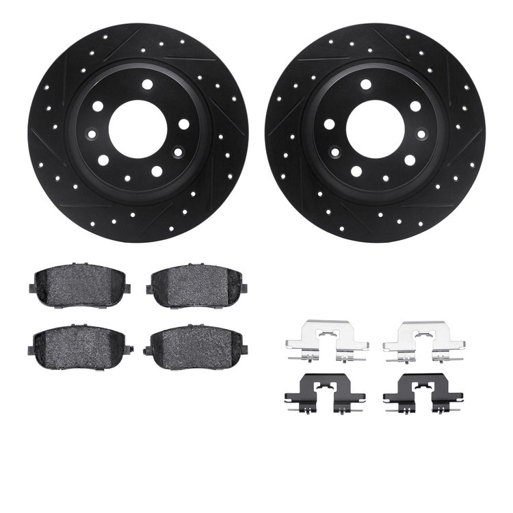 8312-54187 Drilled/Slotted Brake Rotors with 3000-Series Ceramic Brake Pads Kit & Hardware [Black], 2006-2015 Ford/Lincoln/Mercu