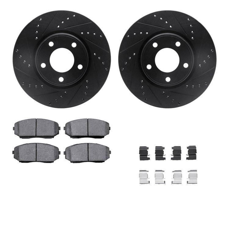 8312-54189 Drilled/Slotted Brake Rotors with 3000-Series Ceramic Brake Pads Kit & Hardware [Black], 2007-2008 Ford/Lincoln/Mercu
