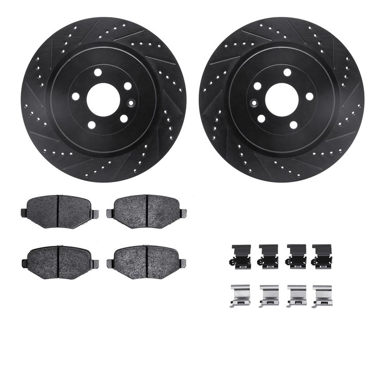 8312-54194 Drilled/Slotted Brake Rotors with 3000-Series Ceramic Brake Pads Kit & Hardware [Black], 2013-2016 Ford/Lincoln/Mercu