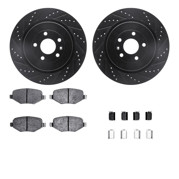 8312-54196 Drilled/Slotted Brake Rotors with 3000-Series Ceramic Brake Pads Kit & Hardware [Black], 2017-2019 Ford/Lincoln/Mercu