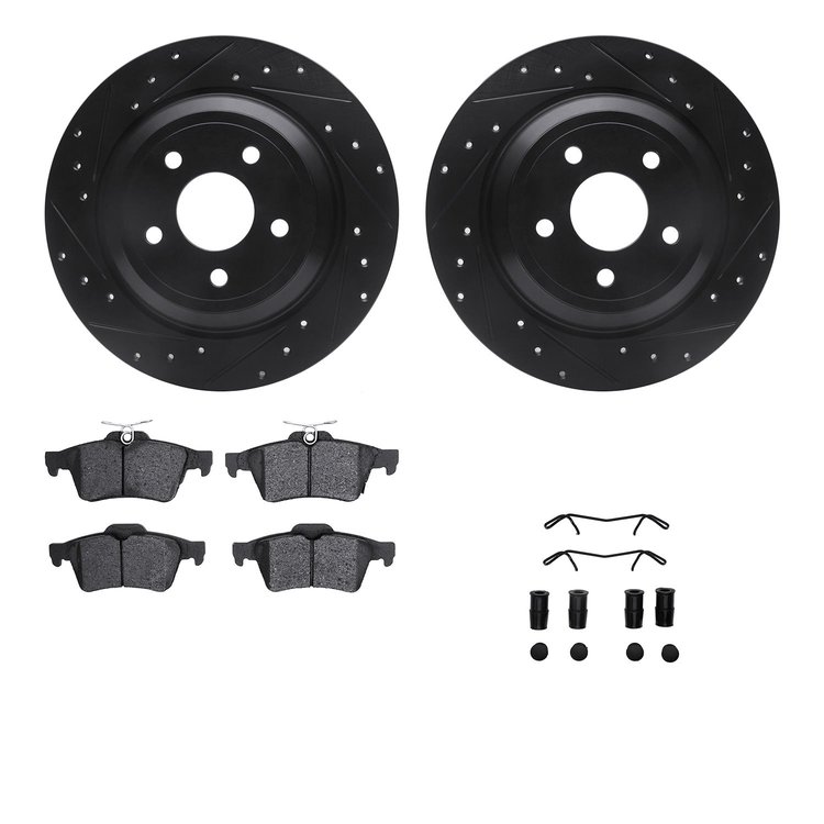 8312-54206 Drilled/Slotted Brake Rotors with 3000-Series Ceramic Brake Pads Kit & Hardware [Black], 2016-2018 Ford/Lincoln/Mercu