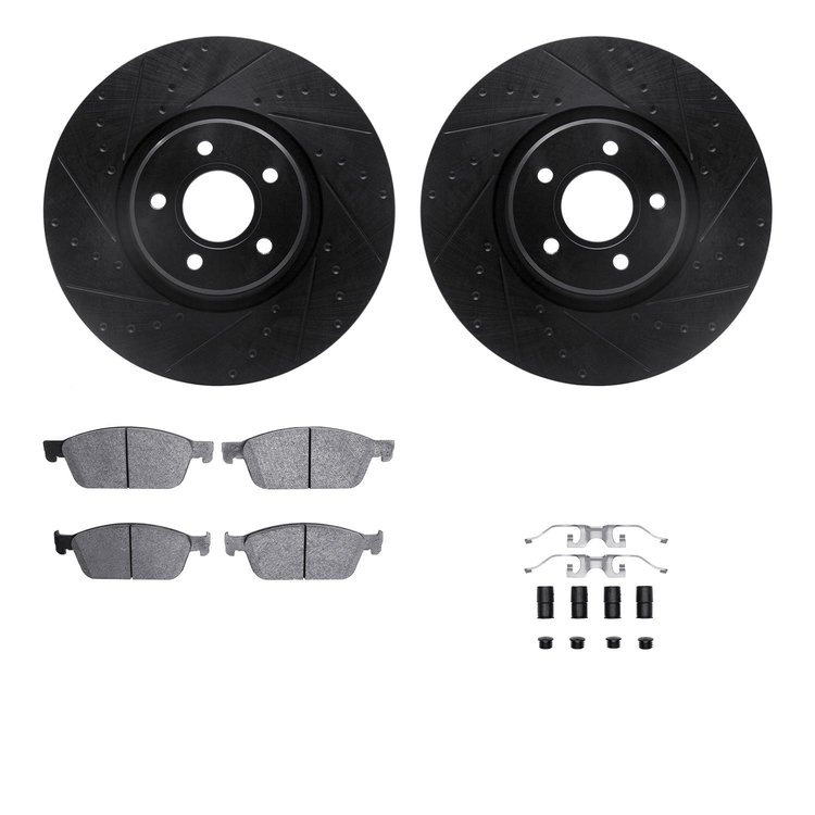 8312-54225 Drilled/Slotted Brake Rotors with 3000-Series Ceramic Brake Pads Kit & Hardware [Black], 2013-2019 Ford/Lincoln/Mercu