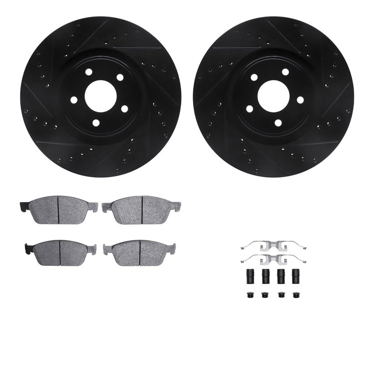 8312-54226 Drilled/Slotted Brake Rotors with 3000-Series Ceramic Brake Pads Kit & Hardware [Black], 2014-2019 Ford/Lincoln/Mercu