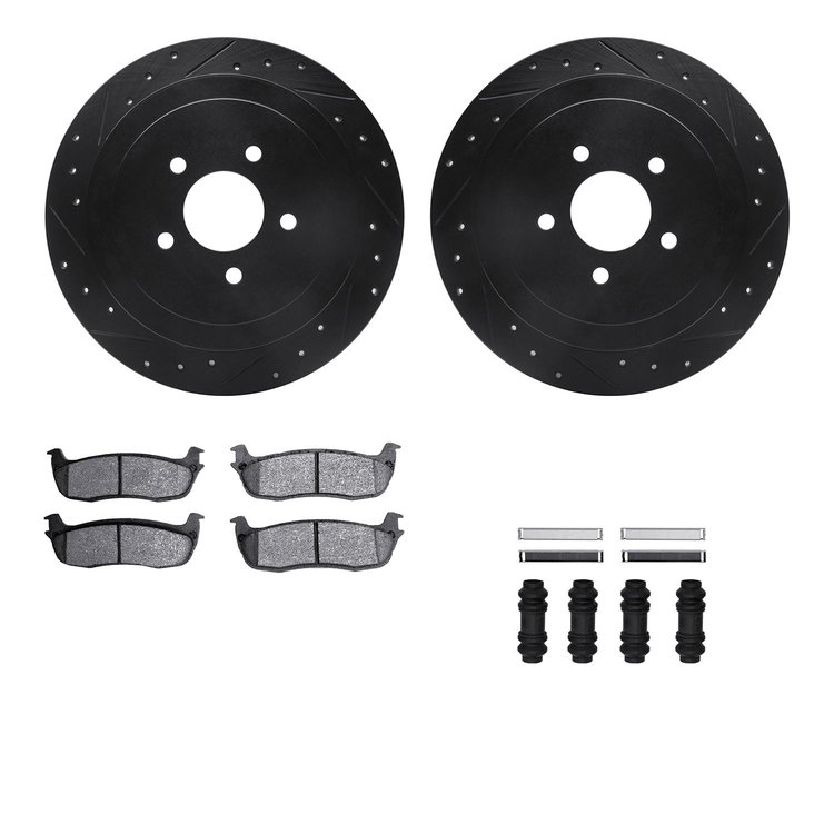 8312-55004 Drilled/Slotted Brake Rotors with 3000-Series Ceramic Brake Pads Kit & Hardware [Black], 2003-2011 Ford/Lincoln/Mercu
