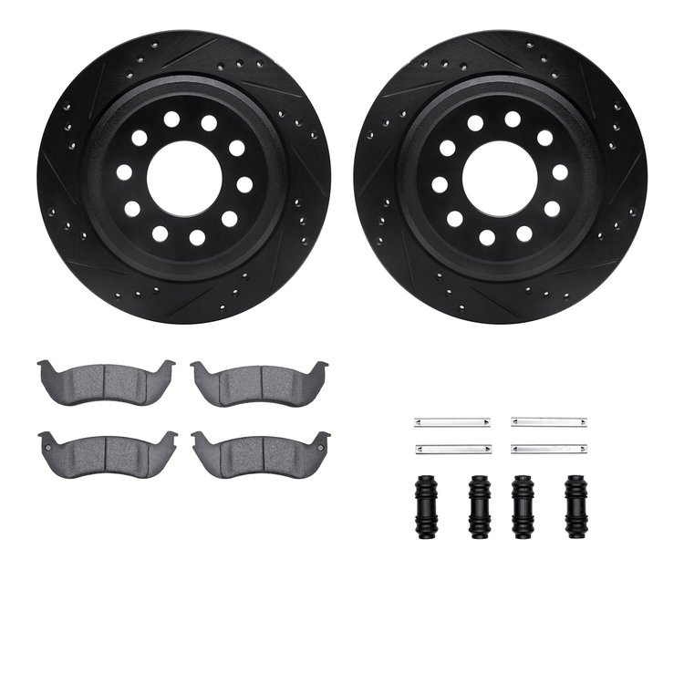 8312-55005 Drilled/Slotted Brake Rotors with 3000-Series Ceramic Brake Pads Kit & Hardware [Black], 2003-2011 Ford/Lincoln/Mercu