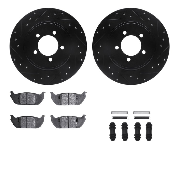 8312-55006 Drilled/Slotted Brake Rotors with 3000-Series Ceramic Brake Pads Kit & Hardware [Black], 2003-2005 Ford/Lincoln/Mercu