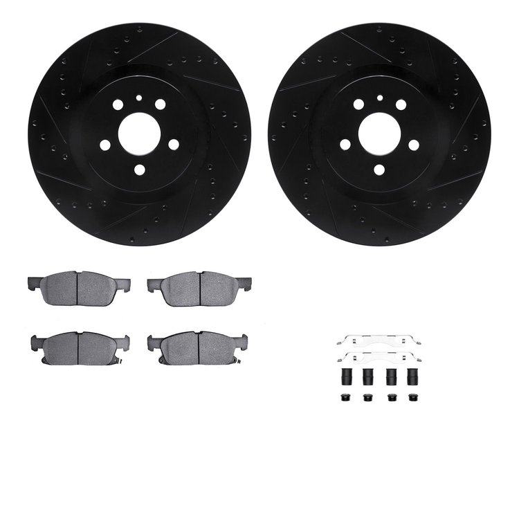 8312-55011 Drilled/Slotted Brake Rotors with 3000-Series Ceramic Brake Pads Kit & Hardware [Black], 2017-2020 Ford/Lincoln/Mercu