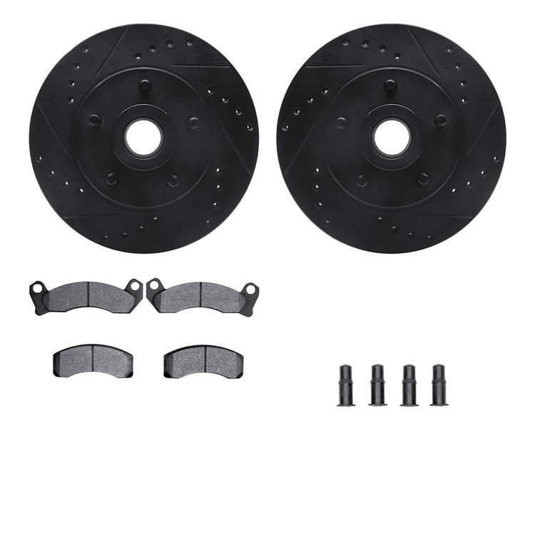 8312-56005 Drilled/Slotted Brake Rotors with 3000-Series Ceramic Brake Pads Kit & Hardware [Black], 1981-1991 Ford/Lincoln/Mercu