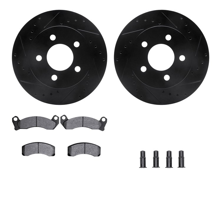 8312-56006 Drilled/Slotted Brake Rotors with 3000-Series Ceramic Brake Pads Kit & Hardware [Black], 1991-1994 Ford/Lincoln/Mercu