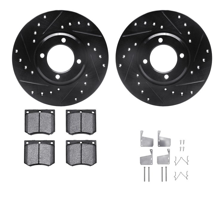8312-56010 Drilled/Slotted Brake Rotors with 3000-Series Ceramic Brake Pads Kit & Hardware [Black], 1970-1977 Ford/Lincoln/Mercu