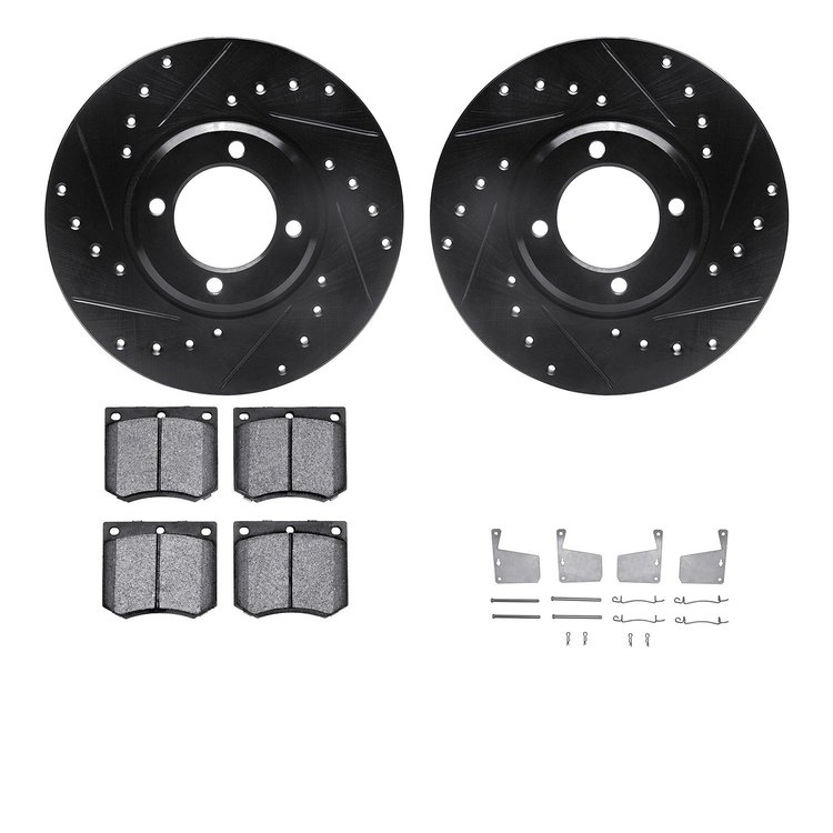 8312-56011 Drilled/Slotted Brake Rotors with 3000-Series Ceramic Brake Pads Kit & Hardware [Black], 1970-1977 Ford/Lincoln/Mercu