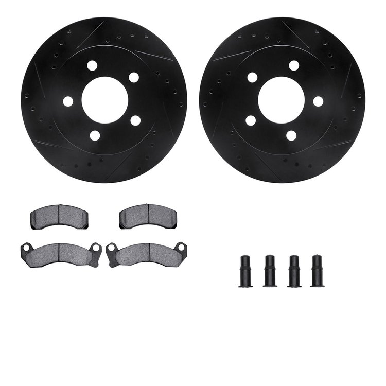 8312-56016 Drilled/Slotted Brake Rotors with 3000-Series Ceramic Brake Pads Kit & Hardware [Black], 1991-1994 Ford/Lincoln/Mercu
