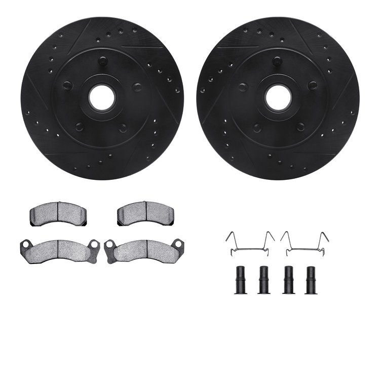 8312-56017 Drilled/Slotted Brake Rotors with 3000-Series Ceramic Brake Pads Kit & Hardware [Black], 1979-1991 Ford/Lincoln/Mercu