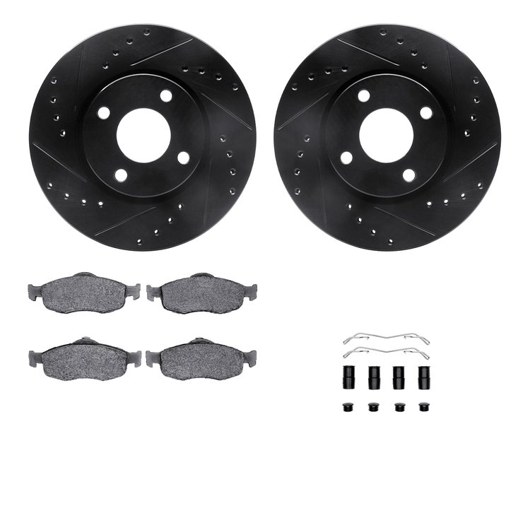 8312-56020 Drilled/Slotted Brake Rotors with 3000-Series Ceramic Brake Pads Kit & Hardware [Black], 1998-2002 Ford/Lincoln/Mercu