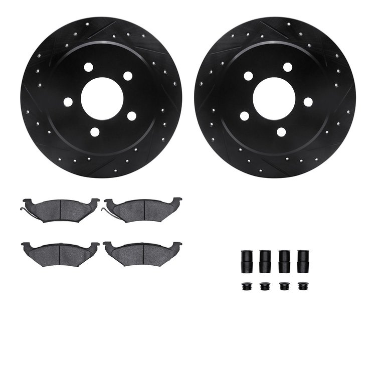 8312-56022 Drilled/Slotted Brake Rotors with 3000-Series Ceramic Brake Pads Kit & Hardware [Black], 1991-1995 Ford/Lincoln/Mercu