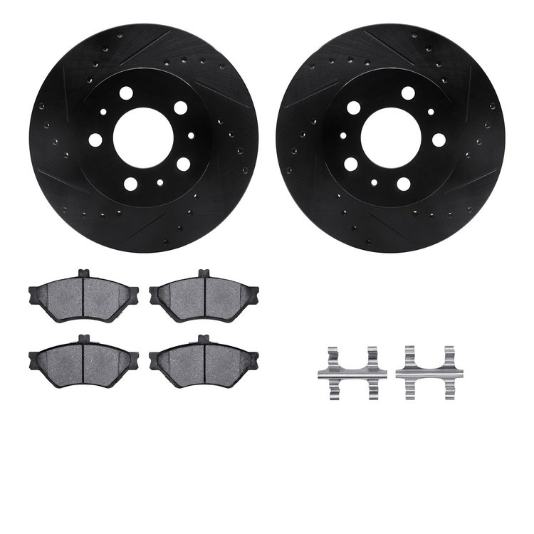 8312-56024 Drilled/Slotted Brake Rotors with 3000-Series Ceramic Brake Pads Kit & Hardware [Black], 1995-1997 Ford/Lincoln/Mercu