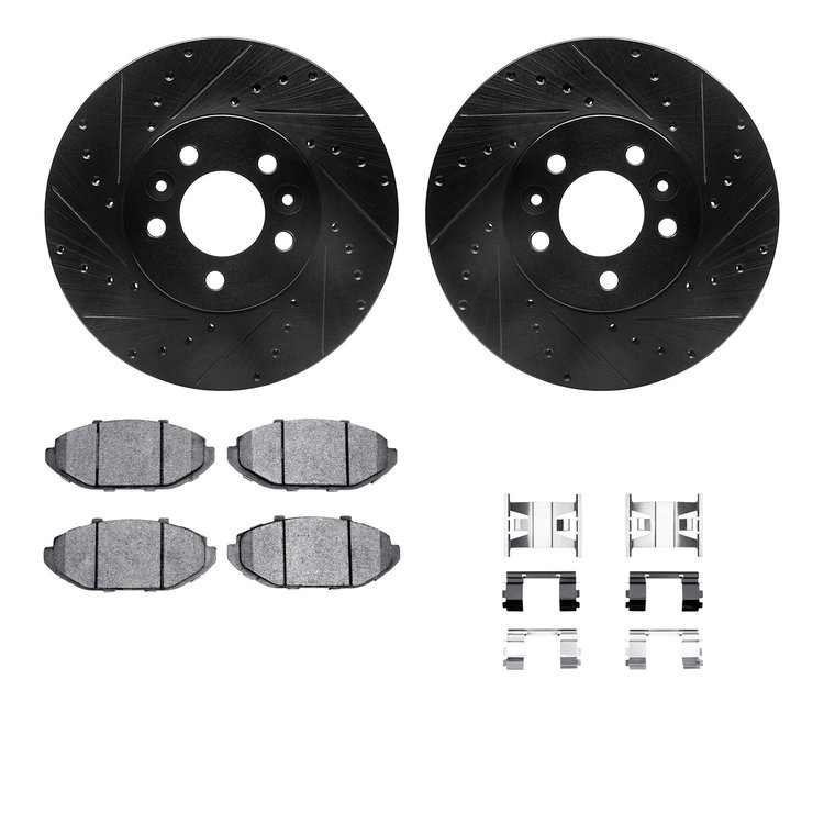 8312-56026 Drilled/Slotted Brake Rotors with 3000-Series Ceramic Brake Pads Kit & Hardware [Black], 1998-2002 Ford/Lincoln/Mercu