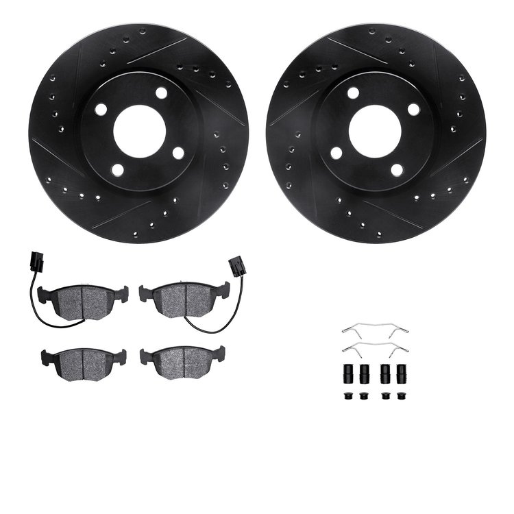 8312-56027 Drilled/Slotted Brake Rotors with 3000-Series Ceramic Brake Pads Kit & Hardware [Black], 1998-1999 Ford/Lincoln/Mercu