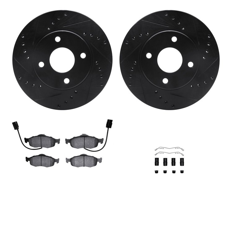 8312-56029 Drilled/Slotted Brake Rotors with 3000-Series Ceramic Brake Pads Kit & Hardware [Black], 1998-2002 Ford/Lincoln/Mercu