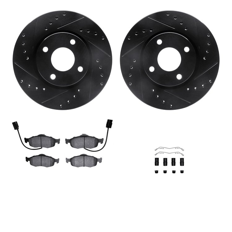 8312-56030 Drilled/Slotted Brake Rotors with 3000-Series Ceramic Brake Pads Kit & Hardware [Black], 1998-2002 Ford/Lincoln/Mercu