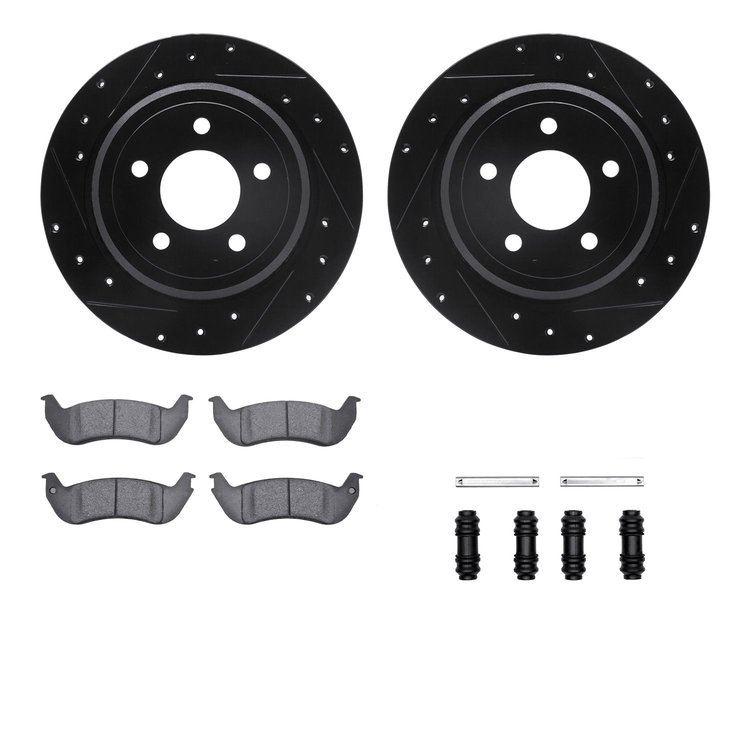 8312-56034 Drilled/Slotted Brake Rotors with 3000-Series Ceramic Brake Pads Kit & Hardware [Black], 2003-2011 Ford/Lincoln/Mercu
