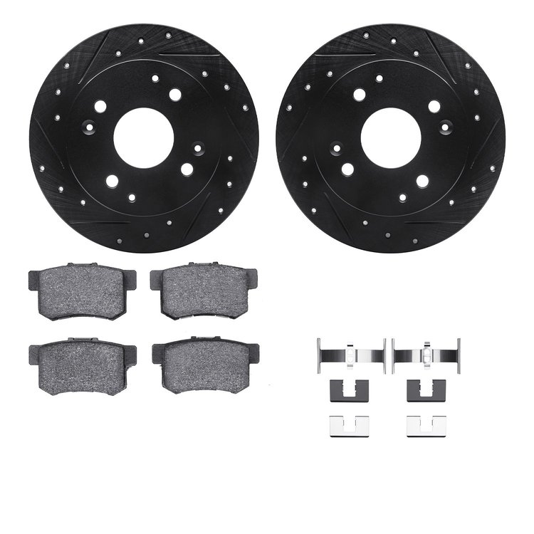 8312-59051 Drilled/Slotted Brake Rotors with 3000-Series Ceramic Brake Pads Kit & Hardware [Black], 1997-1997 Acura/Honda, Posit