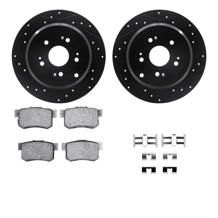 8312-59076 Drilled/Slotted Brake Rotors with 3000-Series Ceramic Brake Pads Kit & Hardware [Black], 2005-2018 Acura/Honda, Posit