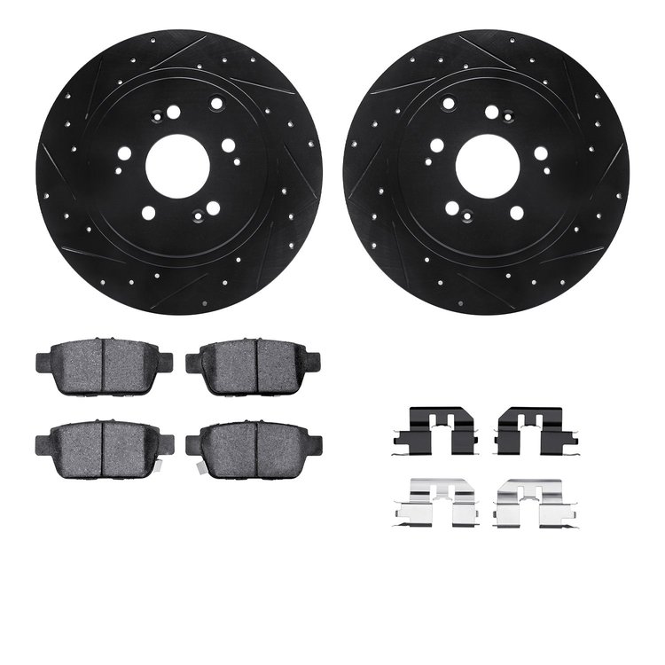 8312-59078 Drilled/Slotted Brake Rotors with 3000-Series Ceramic Brake Pads Kit & Hardware [Black], 2006-2014 Acura/Honda, Posit