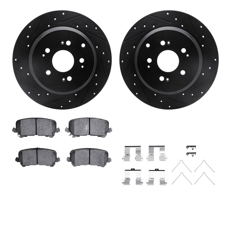 8312-59102 Drilled/Slotted Brake Rotors with 3000-Series Ceramic Brake Pads Kit & Hardware [Black], 2007-2017 Acura/Honda, Posit
