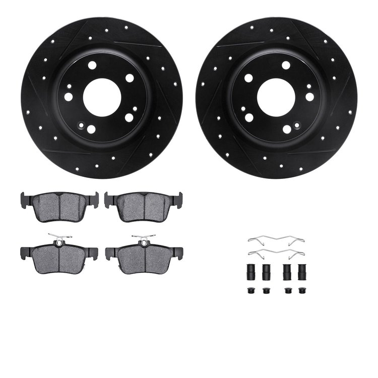 8312-59109 Drilled/Slotted Brake Rotors with 3000-Series Ceramic Brake Pads Kit & Hardware [Black], 2017-2020 Acura/Honda, Posit