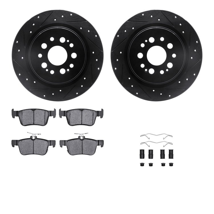 8312-59110 Drilled/Slotted Brake Rotors with 3000-Series Ceramic Brake Pads Kit & Hardware [Black], 2019-2019 Acura/Honda, Posit