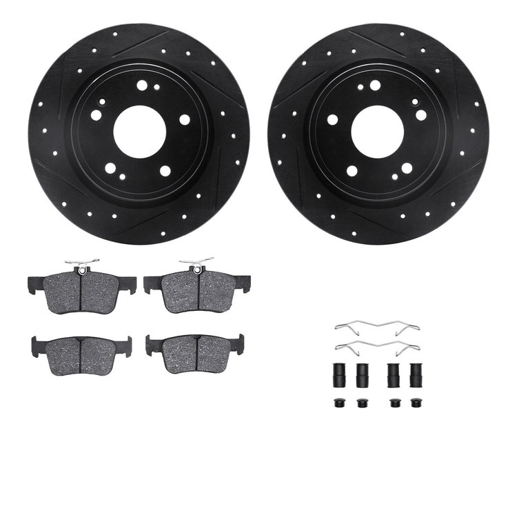 8312-59114 Drilled/Slotted Brake Rotors with 3000-Series Ceramic Brake Pads Kit & Hardware [Black], Fits Select Acura/Honda, Pos