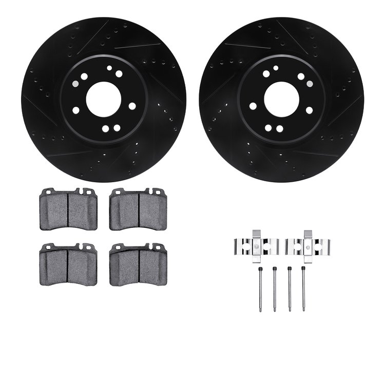 8312-63045 Drilled/Slotted Brake Rotors with 3000-Series Ceramic Brake Pads Kit & Hardware [Black], 1994-2002 Mercedes-Benz, Pos