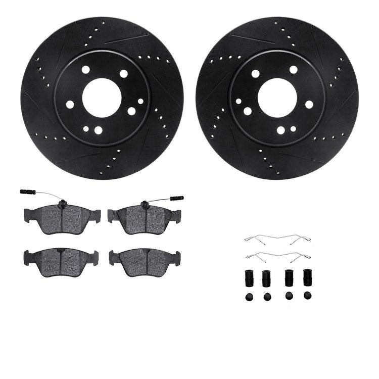 8312-63064 Drilled/Slotted Brake Rotors with 3000-Series Ceramic Brake Pads Kit & Hardware [Black], 1996-2004 Mercedes-Benz, Pos