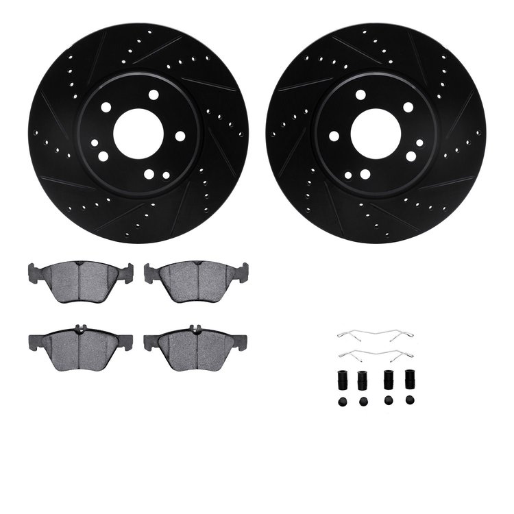 8312-63066 Drilled/Slotted Brake Rotors with 3000-Series Ceramic Brake Pads Kit & Hardware [Black], 1996-2008 Multiple Makes/Mod