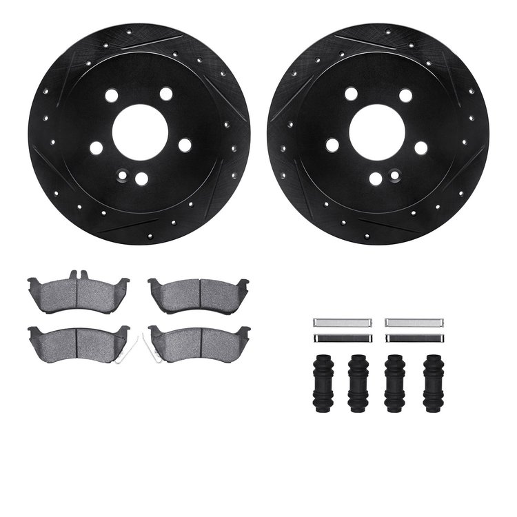 8312-63084 Drilled/Slotted Brake Rotors with 3000-Series Ceramic Brake Pads Kit & Hardware [Black], 1998-2005 Mercedes-Benz, Pos
