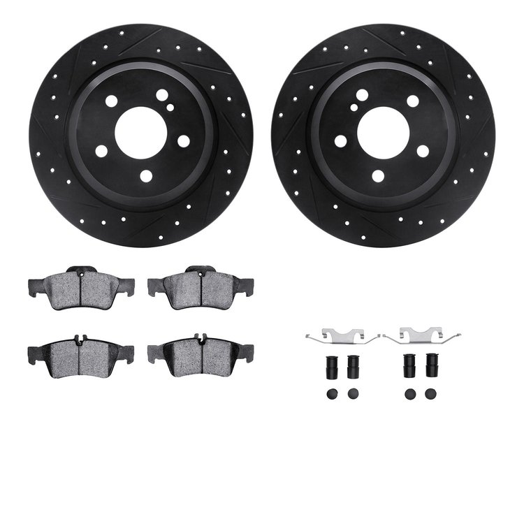 8312-63098 Drilled/Slotted Brake Rotors with 3000-Series Ceramic Brake Pads Kit & Hardware [Black], 2003-2006 Mercedes-Benz, Pos