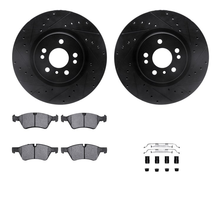 8312-63110 Drilled/Slotted Brake Rotors with 3000-Series Ceramic Brake Pads Kit & Hardware [Black], 2006-2012 Mercedes-Benz, Pos