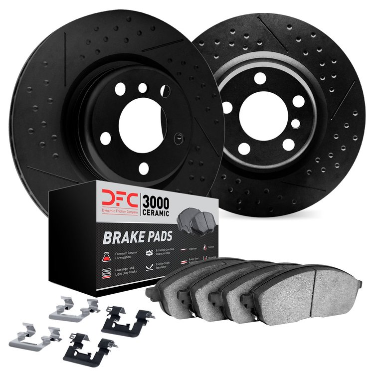 8312-63120 Dimpled & Slotted Brake Rotors with 3000-Series Ceramic Brake Pads Kit & Hardware [Black], 2008-2020 Mercedes-Benz, P