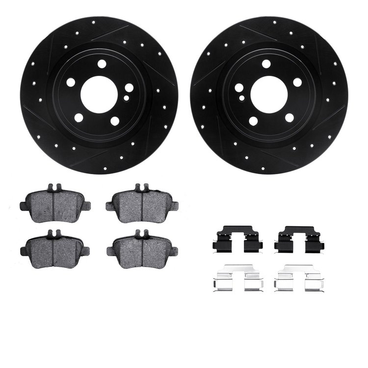 8312-63139 Drilled/Slotted Brake Rotors with 3000-Series Ceramic Brake Pads Kit & Hardware [Black], 2014-2020 Multiple Makes/Mod