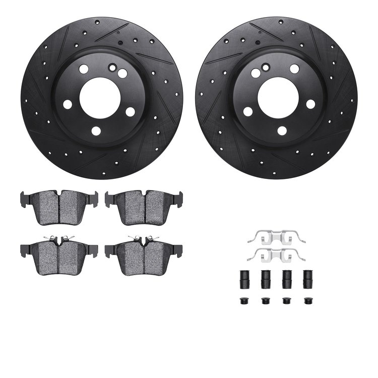 8312-63142 Drilled/Slotted Brake Rotors with 3000-Series Ceramic Brake Pads Kit & Hardware [Black], 2015-2021 Mercedes-Benz, Pos
