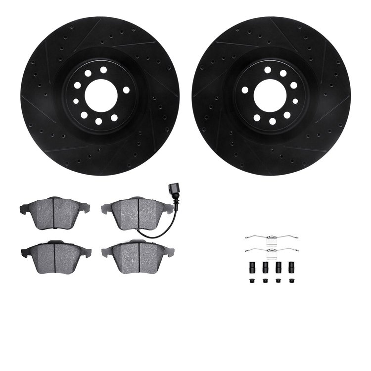 8312-65015 Drilled/Slotted Brake Rotors with 3000-Series Ceramic Brake Pads Kit & Hardware [Black], 2008-2011 GM, Position: Fron