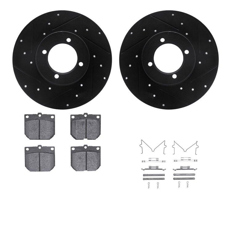 8312-67008 Drilled/Slotted Brake Rotors with 3000-Series Ceramic Brake Pads Kit & Hardware [Black], 1980-1983 Infiniti/Nissan, P