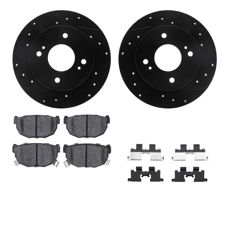 8312-67032 Drilled/Slotted Brake Rotors with 3000-Series Ceramic Brake Pads Kit & Hardware [Black], 1989-1998 Infiniti/Nissan, P