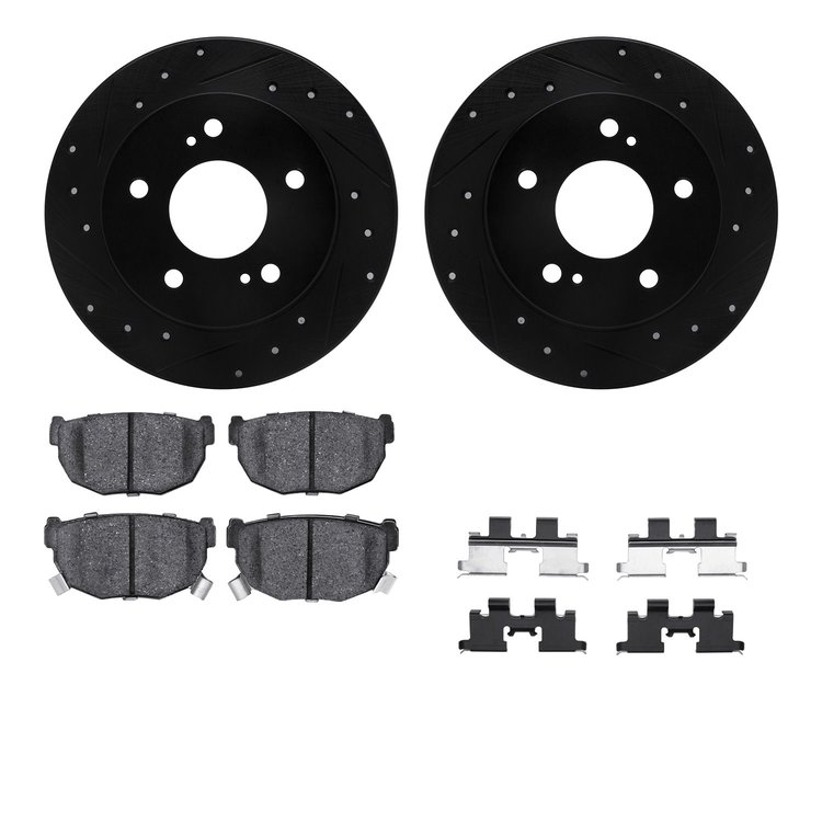 8312-67033 Drilled/Slotted Brake Rotors with 3000-Series Ceramic Brake Pads Kit & Hardware [Black], 1994-1998 Infiniti/Nissan, P