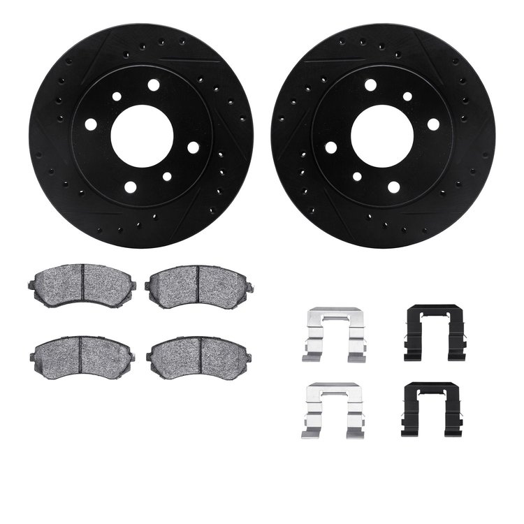 8312-67056 Drilled/Slotted Brake Rotors with 3000-Series Ceramic Brake Pads Kit & Hardware [Black], 1989-1996 Infiniti/Nissan, P