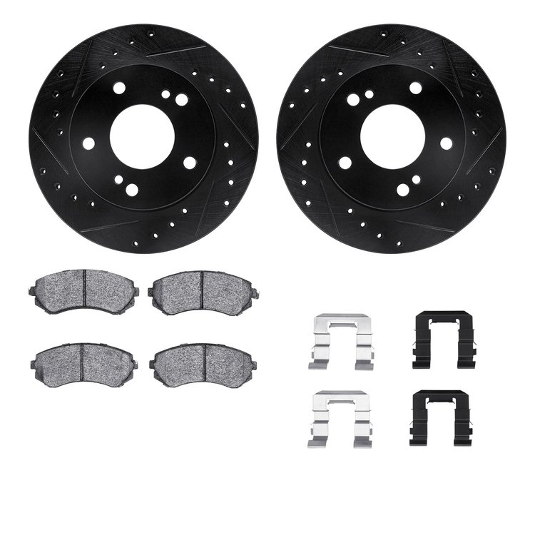 8312-67057 Drilled/Slotted Brake Rotors with 3000-Series Ceramic Brake Pads Kit & Hardware [Black], 1994-1996 Infiniti/Nissan, P