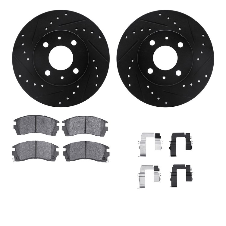 8312-67059 Drilled/Slotted Brake Rotors with 3000-Series Ceramic Brake Pads Kit & Hardware [Black], 1991-2006 Infiniti/Nissan, P
