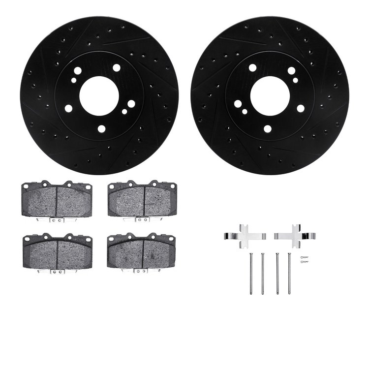 8312-67071 Drilled/Slotted Brake Rotors with 3000-Series Ceramic Brake Pads Kit & Hardware [Black], 1989-1996 Infiniti/Nissan, P